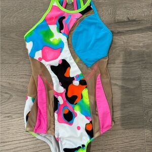 LA DESIGNS Child Small Patchwork Mesh Leotard